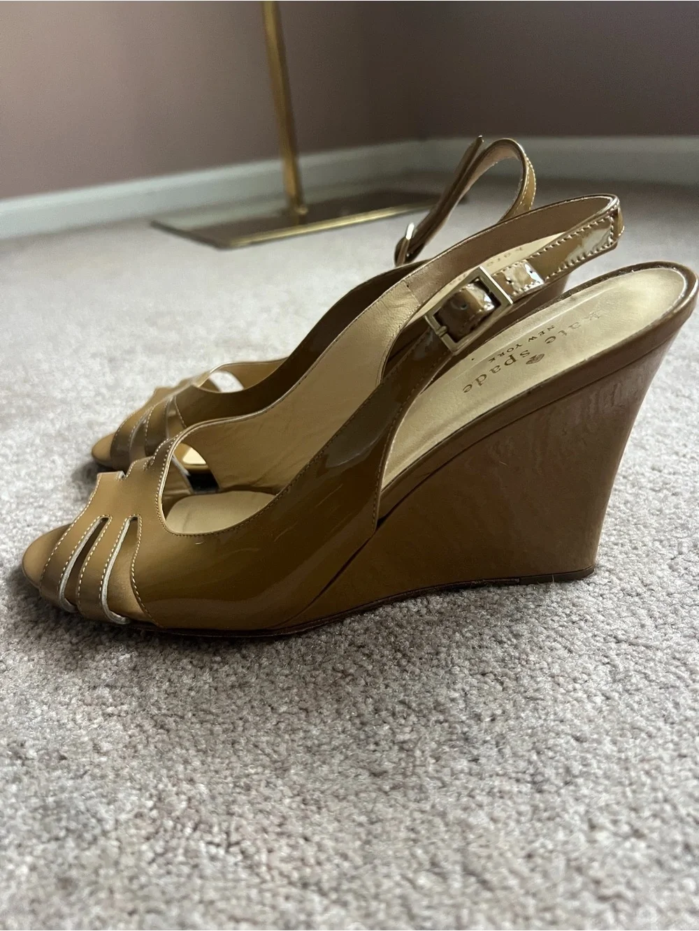 kate spade Tan Patent Leather Open-Toe Slingback Sandals